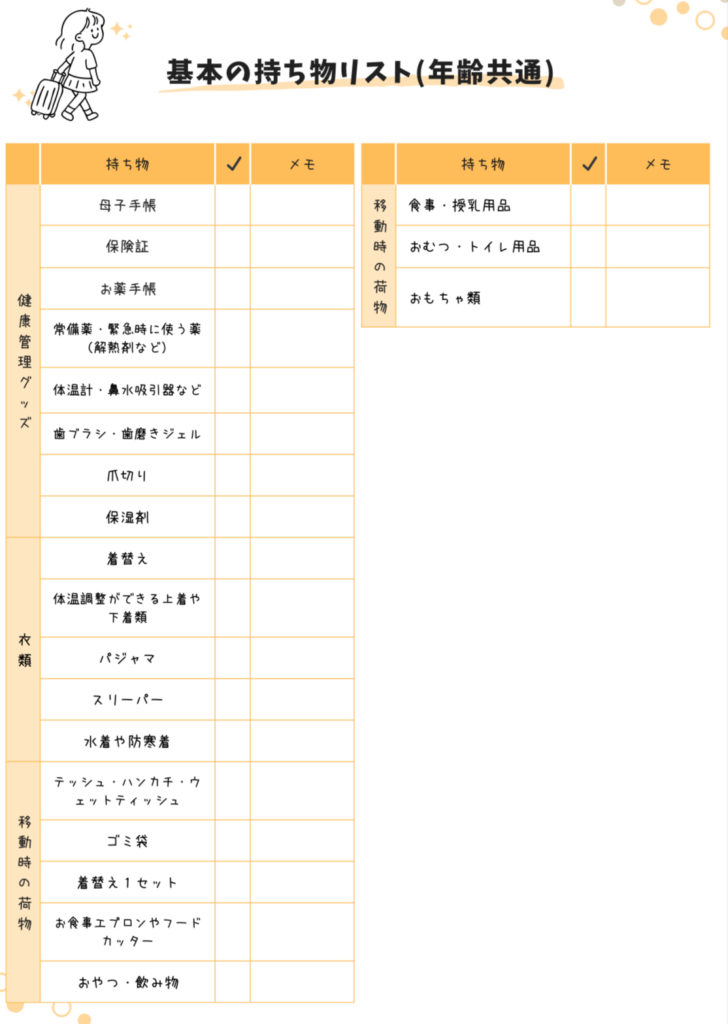 基本の持ち物リスト
