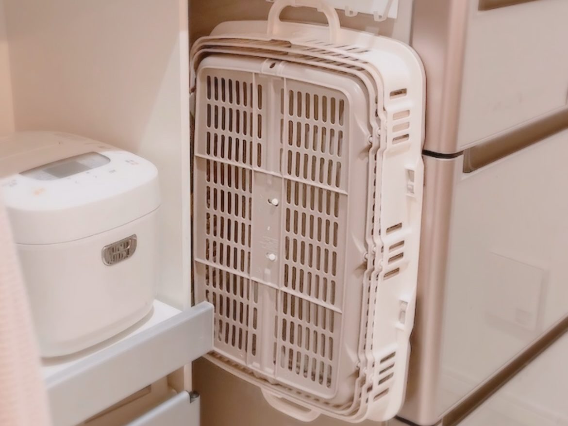 折りたたみ式のマイカゴを畳んだところ